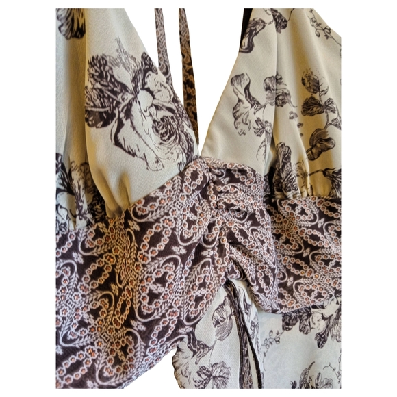 Bisou Bisou Cream and Brown Floral Midi Dress Y2K Style - Picture 2 of 7